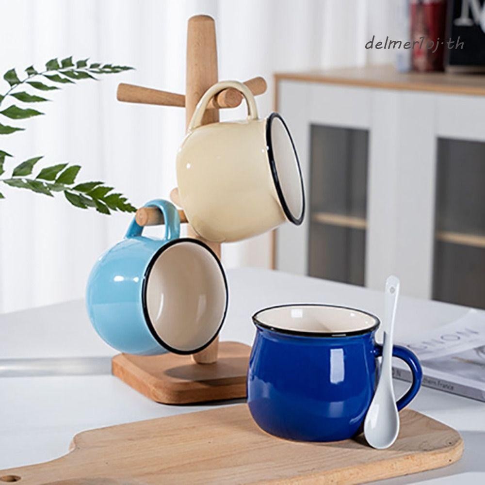 DELMER1OJ แก้วกาแฟ, ถ้วยนมเซรามิกนอร์ดิกวินเทจ, น่ารัก 300/400 มล. ถ้วยชาสีทึบห้องนั่งเล่น