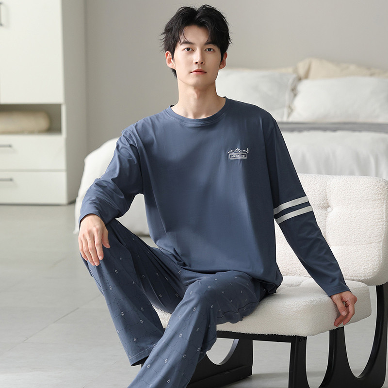 ชุดนอนผู้ชายขนาดบวก ผ้าฝ้ายแขนยาว สำหรับฤดูใบไม้ร่วงและฤดูหนาว สวมใส่ง่ายและสบาย - รูปที่ 3