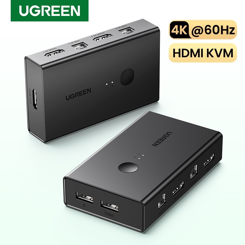 UGREEN 4K60Hz HDMI KVM Switch 2 IN 1 OUT Ultra HD HDMI Switcher Box สําหรับ Sharing Monitor