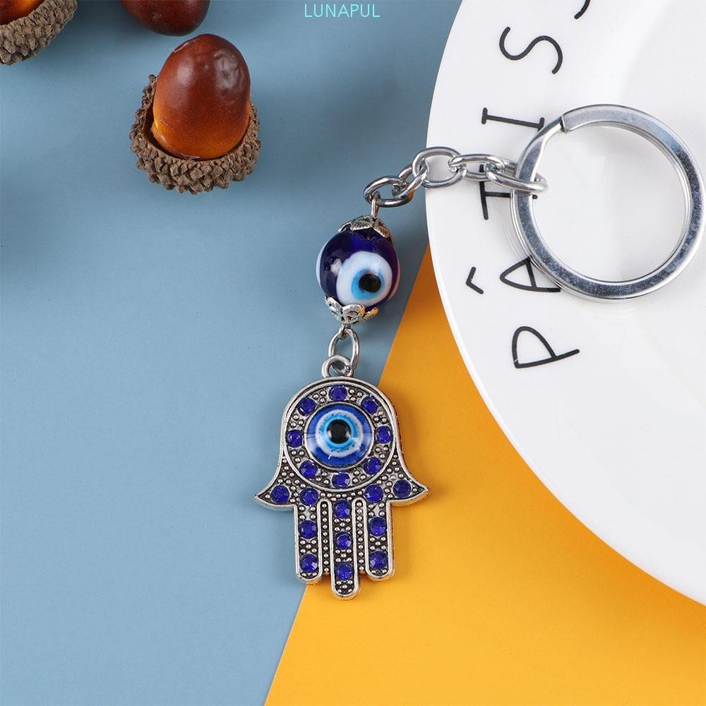 LUNAPUL Hamsa พวงกุญแจโชคดีจี้ Amulet Blue Key Holder พวงกุญแจรถ Evil Eye