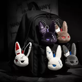 CANDYBO4F Dark Bunny ตุ๊กตาตุ๊กตา,ออกแบบน่ารักสไตล์โกธิคกระต่ายตุ๊กตาพวงกุญแจ,น่ารักปักผิวที่เป็นมิตร Plush Bunny พวงกุญแจกระเป๋าเป้สะพายหลังจี้