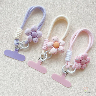 สายคล้องโทรศัพท์ลายดอกไม้จุด ป้องกันการสูญหาย พวงกุญแจห้อยโทรศัพท์ สายคล้องข้อมือ ถักทอมือ -CY
