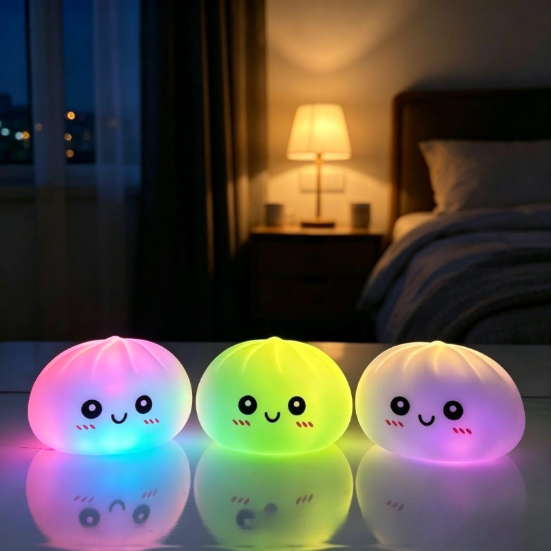 ชุดสกุชชี่การ์ตูน Bao ขนาด 8.5 ซม., ของเล่นบีบอัดซาลาเปาเรืองแสง LED แวววาว