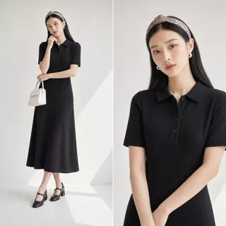 Lorra เดรสโปโลคอปก แขนสั้น ผ้ายืด ทรงตรง พลัสไซซ์ สาวอวบ M-3XL