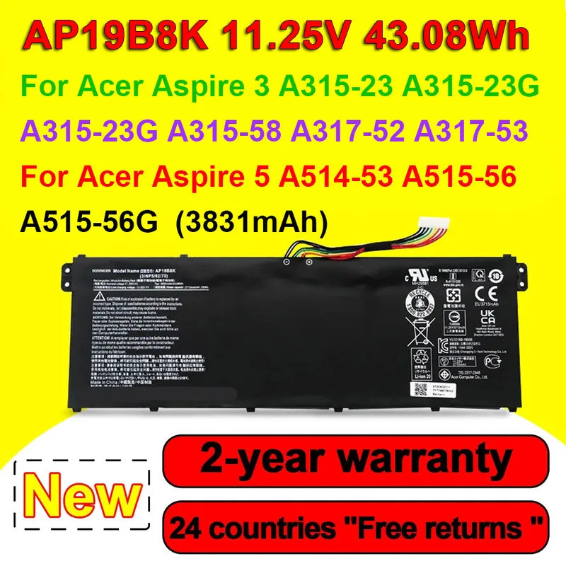AP19B8K สําหรับ Acer Aspire 3 A315-23 A315-58 A317-52 A317-58,5 A514-53 A514-56,Swift 3 SF314-42 SF3