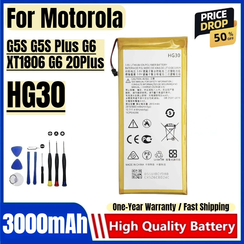 HG30 สําหรับ Motorola G5S G5S Plus G6 XT1806 G6 20Plus แบตเตอรี่โทรศัพท์มือถือความจุสูงเปลี่ยนแบตเตอ
