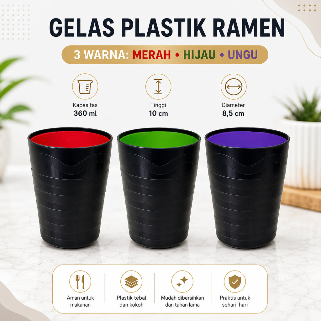 (12 ชิ้น) 360ml ถ้วยราเมนพลาสติกทนความร้อนโหลถ้วยกาแฟเกลียวหนา BC853