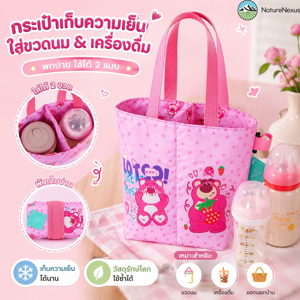 กระเป๋าใส่แก้วน้ํา กระเป๋าถือ 2 in 1 สองชั้น พับได้ พกพาสะดวก บรรจุสองถ้วย บรรจุขวดน้ำ/ชานม/ขวดนม