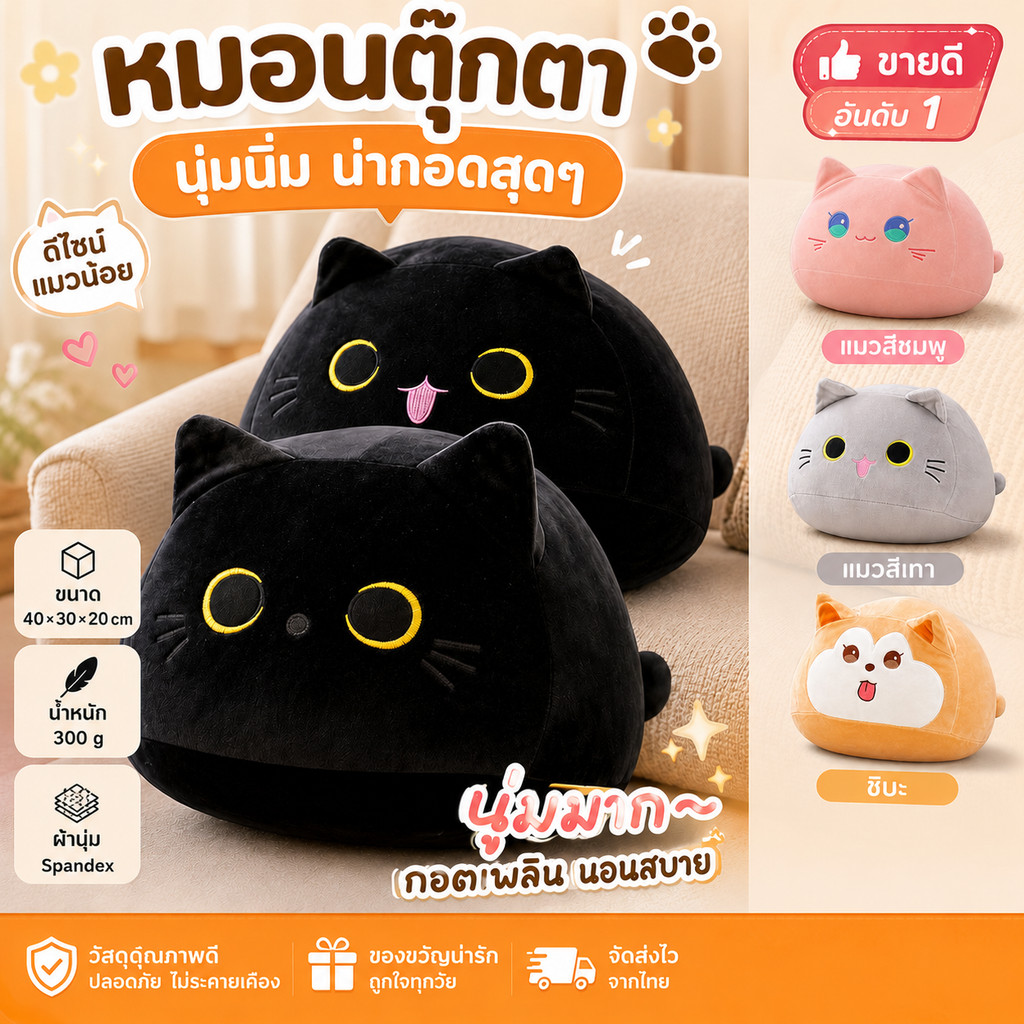 COD การ์ตูนแมว หมอนกอดน่ารัก 40*30*20cm รูปแบบการ์ตูน หมอนอิง ของเล่นเด็ก