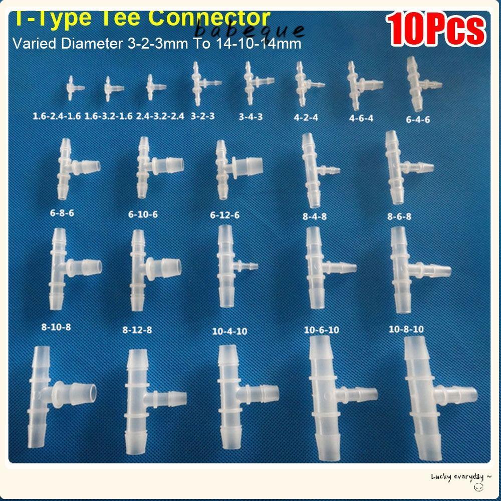 BABEQUE 10 ชิ้น 3 ทางเชื่อมต่อ, พลาสติก 3-2-3 มิลลิเมตรถึง 14-10-14 มิลลิเมตร T-Type Tee Connector, Varied เส้นผ่านศูนย์กลาง PP PE ท่ออ่อนอุปกรณ์สําหรับ Aquarium อุปกรณ์ตู้ปลา