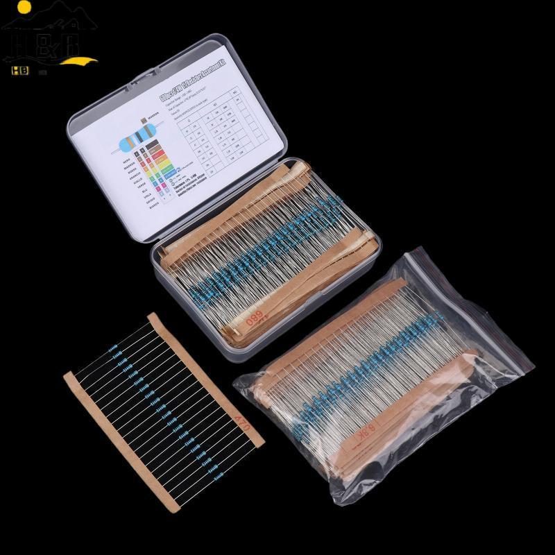 H&B 300/600PCS 1/4W ชุดต้านทานฟิล์มโลหะ 1% 0.25W ตัวต้านทานชุด 10Ω ~ 1MΩ ชุดอิเล็กทรอนิกส์ความต้านทา