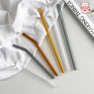 หลอดแก้วโค้ง ใส/สีพาสเทล ใช้ซ้ำได้ เป็นมิตรต่อสิ่งแวดล้อม หลอดดูดน้ำ แก้วน้ำ พร้อมแปรงทำความสะอาด