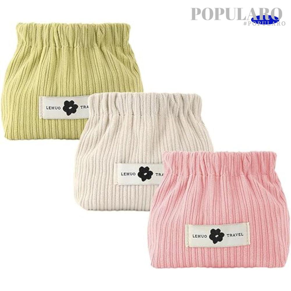 POPULARO กระเป๋าใส่เหรียญ,สีทึบ Mini Shrapenel Bag, Corduroy Soft ลิปสติกกระเป๋าผู้หญิง