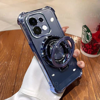 สําหรับOppo Reno 16 Pro 16Pro 16F 5G 2026 Magnetic Stand Holderเคสโทรศัพท์TPU ClearปลอกReno16Pro Reno16 Reno16F Electroplatedโปร่งใสกันกระแทกป้องกันนุ่มปกหลัง
