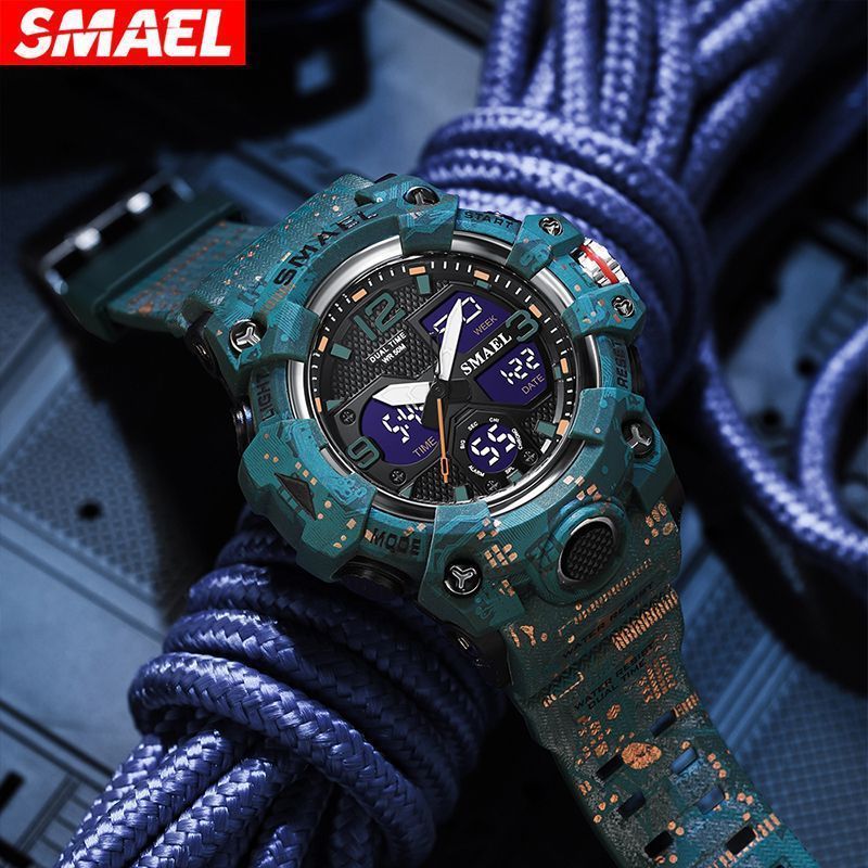 SMAEL SMAEL นาฬิกาผู้ชายกลางแจ้งยุทธวิธีกีฬา All-Match กันน้ํา Multi-Function ผู้ชายนาฬิกาอิเล็กทรอน