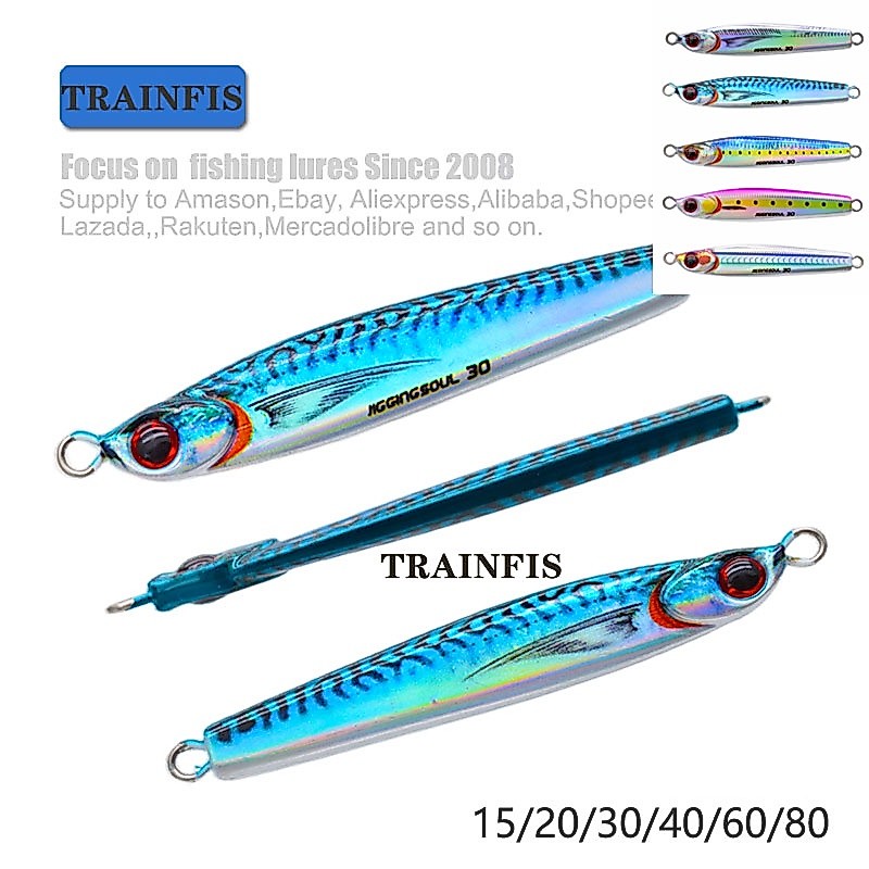 【TRAINFIS】เหยื่อตกปลาโลหะ 3d 10 กรัม 14/18/22/5-6.5 ซม.เหยื่อจิ๊ก10 กรัม 15/20/30/40/60/80 กรัม จิ๊กเหยื่อตกปลาประดิษฐ์
