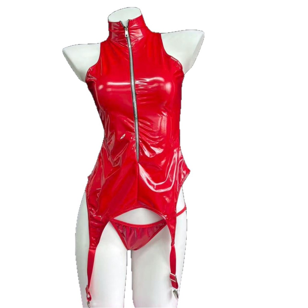 Shaping Slimming กระจกพื้นผิว PVC บอดี้สูทเงา PU หนัง Latex Catsuit เปียกดู One Piece บอดี้สูทสําหรับ Clubwear คอสเพลย์ Party Performance