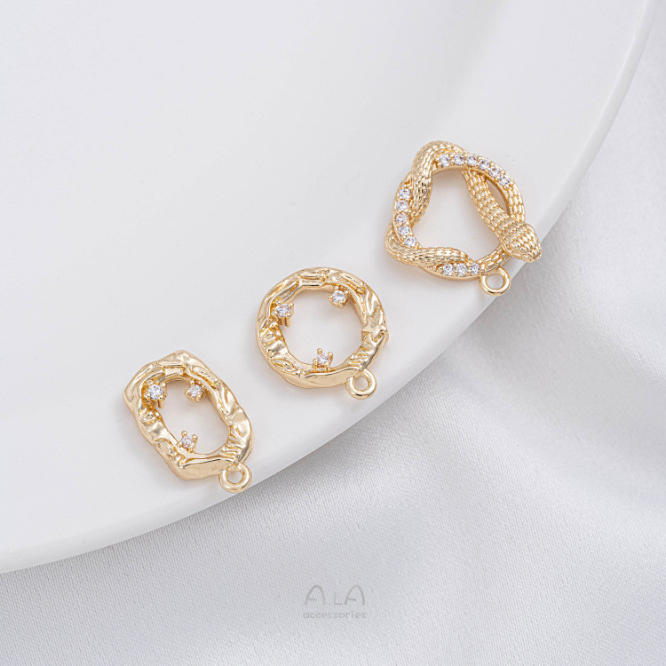 สี Retention 14K Gold ฝังเพทายสี่เหลี่ยมรอบกรอบจี้ Python แหวนสร้อยคอต่างหูจี้ diy เครื่องประดับจี้ 