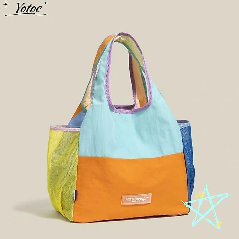 YOTOC Tote Bag กระเป๋าถือ Dopamine ทำจากไนลอนน้ำหนักเบาทองตัวพับเก็บง่ายสำหรับผู้หญิง