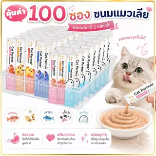 🔥(100ชิ้น)Ketzuzu ขนมแมวเลีย เนื้อเนียนละเอียด ละลายในปาก ขนมแมว 16g รสรวม 5 รส อาหารเปียกแมว อาหารเสริมลูกแมว