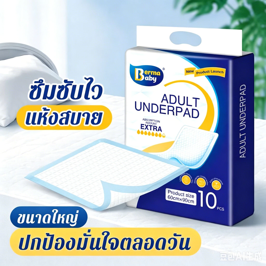 Berma baby แผ่นรองซับ แผ่นรองซับผู้ใหญ่ แบบใช้แล้วทิ้ง กันน้ำ ซึมซับดี สำหรับเตียง ผู้สูงอายุ 10ชิ้น