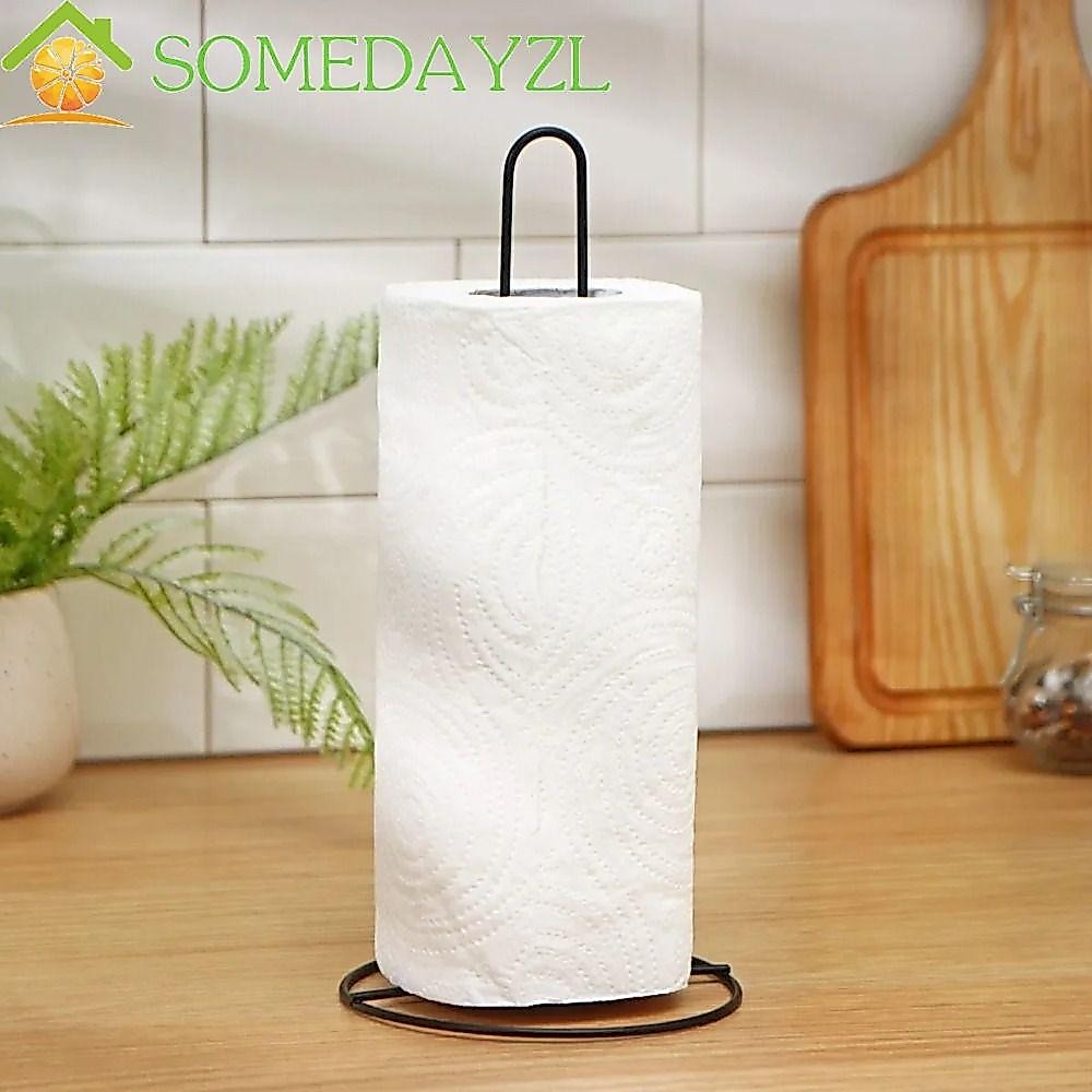 Somedayzl ชั้นวางผ้าเช็ดปากแนวตั้ง, สแตนเลส One-handed Tear Roll ผู้ถือผ้าขนหนูกระดาษ, Creative ฟรียืนสีดํา/เงินกระดาษทิชชูสําหรับ Home