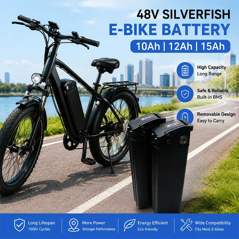 ปลาเงิน 48V 10Ah 12Ah 15Ah 13S 3P/4P/5P แบตเตอรี่ลิเธียม 1500W มอเตอร์ 30A BMS สําหรับพับในครัวเรือน
