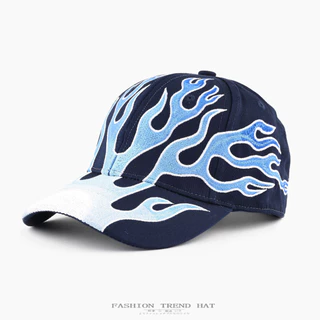 สไตล์อเมริกันเย็บเปลวไฟหมวกเบสบอลผู้ชายผู้หญิงถนนฮิปฮอปเฉพาะอุตสาหกรรมหนักเย็บปักถักร้อยหัวใหญ่เส้นรอบวงหมวกอินเทรนด์