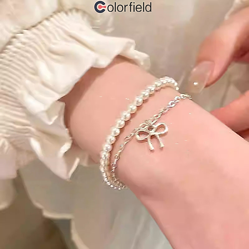 Colorfield สร้อยข้อมือ ประดับโบว์ ประดับไข่มุก สองชั้น ระดับไฮเอนด์ เข้ากับทุกการแต่งกาย ผู้หญิงที่ เครื่องประดับแฟชั่น