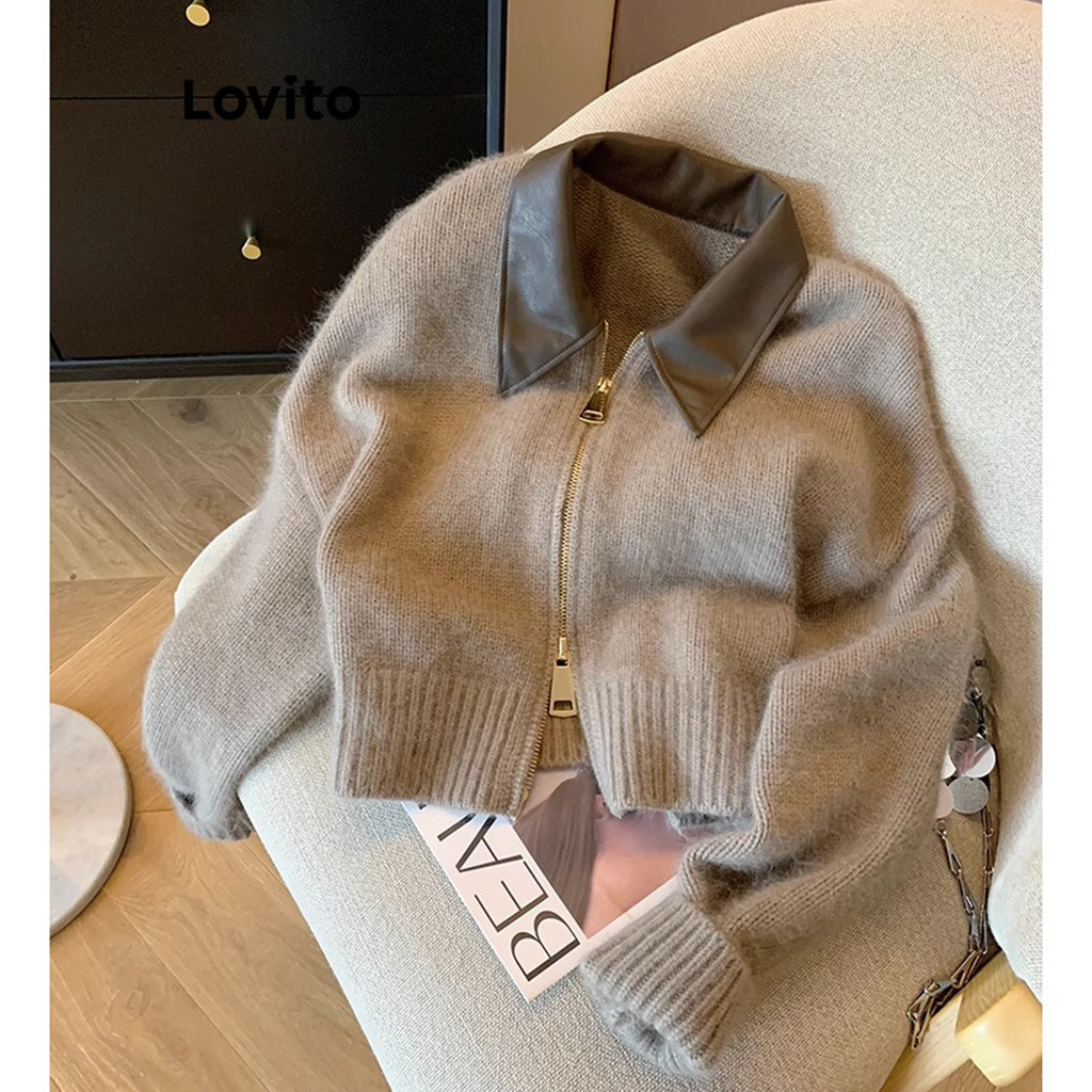 Lovito เสื้อคาร์ดิแกนแบบแคชชวลลายแพทช์เวิร์ค มีซิปด้านหน้า สไตล์คลาสสิก สวมใส่ได้หลากหลายโอกาส สำหรับผู้หญิง รุ่น LNA36056 (หลากสี)
