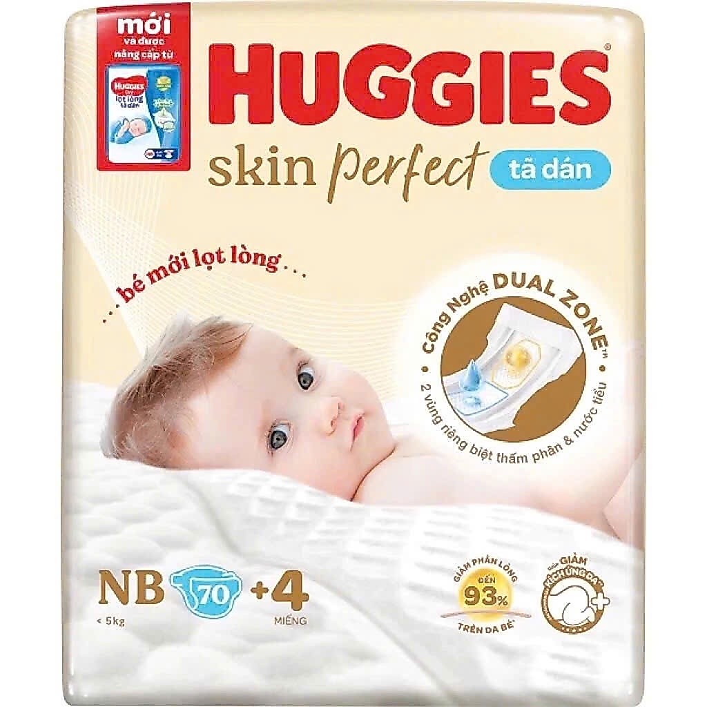 ผ้าอ้อมเด็กทารกแรกเกิด Huggies Skin Perfect NB 70 +4 ชิ้นสําหรับเด็กทารกต่ํากว่า 5 กก