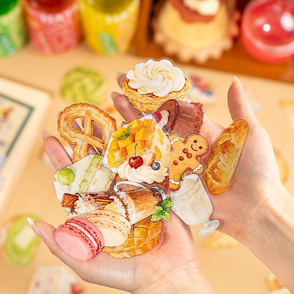 20 ชิ้นเครื่องดื่มอาหารขนมหวานผลไม้ไอศครีมสติกเกอร์ชุด ทําเอง หัตถกรรมป้ายสําหรับสมุดวารสารภาพตัดปะการ์ดทําอาหารศิลปะโครงการสมุดวางแผนวารสาร ง เอแคลส์