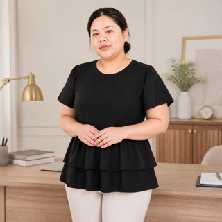 เสื้อสาวอวบดีเทลจีบหน้า มีไซส์ S-5XL ชายระบาย 2 ชั้น พรางหุ่นสับ แขนตุ๊กตาบานพรางแขนใหญ่ ใส่แล้วดูผอมน่ารักมาก
