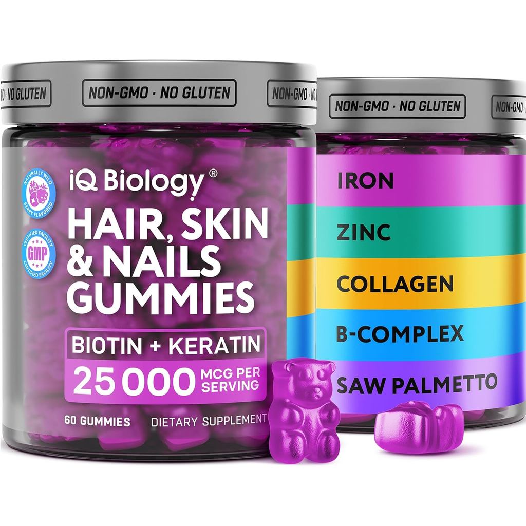 Biotin Gummies สําหรับผม ผิว และเล็บ - วิตามินปลูกผมสําหรับผู้หญิง & ผู้ชาย - อาหารเสริม Gummy ผมร่ว