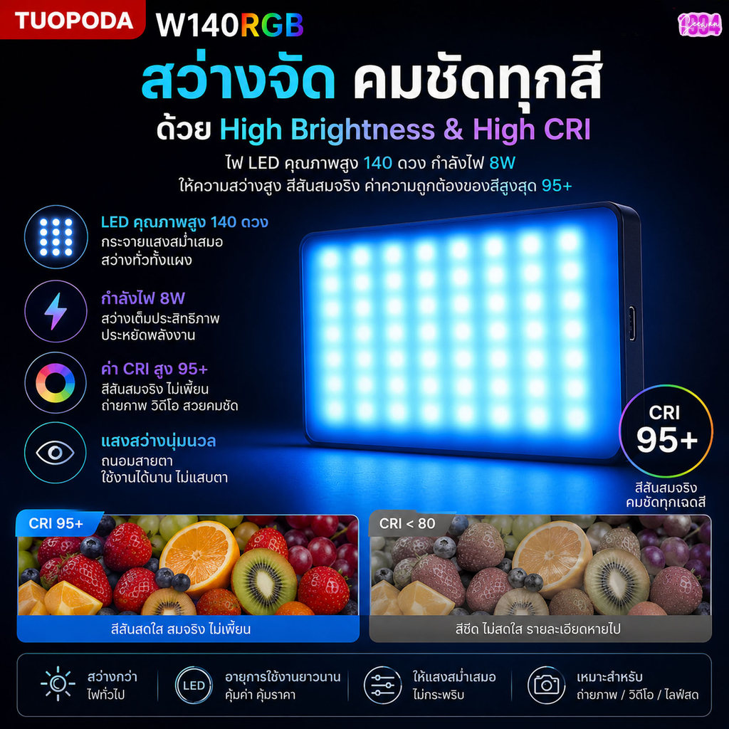 TUOPODA W140 RGB LED Video Light ไฟ LED สำหรับถ่ายวิดีโอ