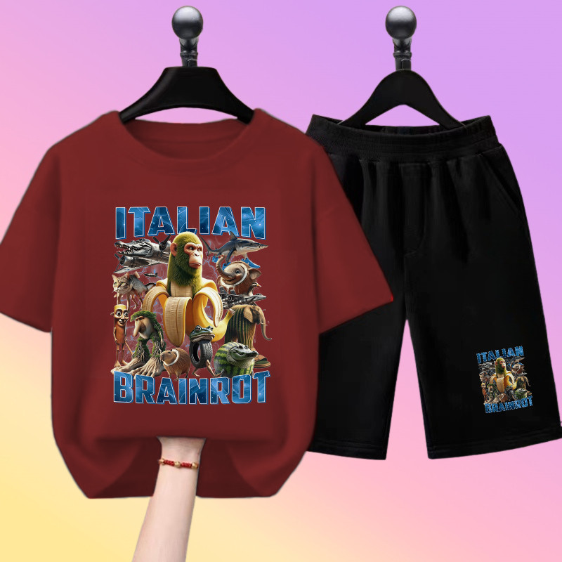 ชุดเสื้อยืดและกางเกงขาสั้นเด็ก เสื้อยืดแขนสั้นสำหรับเด็ก Italian Brainrot#121