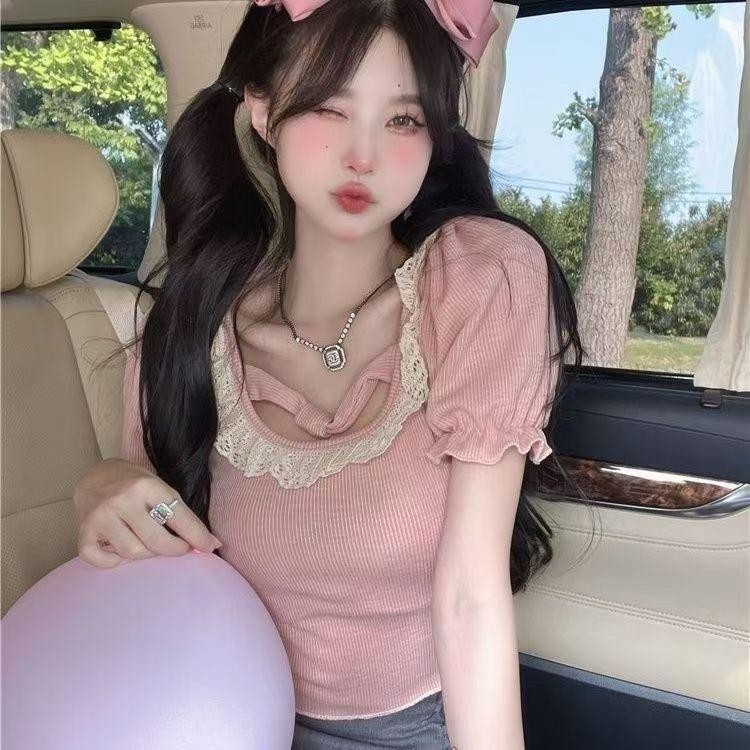 สั้น เสื้อเบลาส์ เหมาะสำหรับนักเรียนหญิง ทรงหลวม อเนกประสงค์ เสื้อยืดแขนสั้น ฤดูร้อน