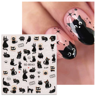 HAMA NAIL Nail Art สติกเกอร์ขายส่ง 3D นูนน่ารักการ์ตูนแมวภาษาฝรั่งเศสคําตกแต่งเล็บสติกเกอร์ Decals