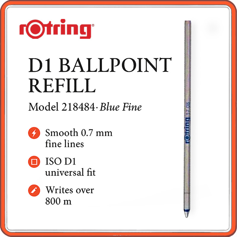 Rotring D1 Ballpoint Pen Refill 0.7 mm Fine - Blue ISO D1 Mini Cartridges | Fits Rotring 600 3-in-1 