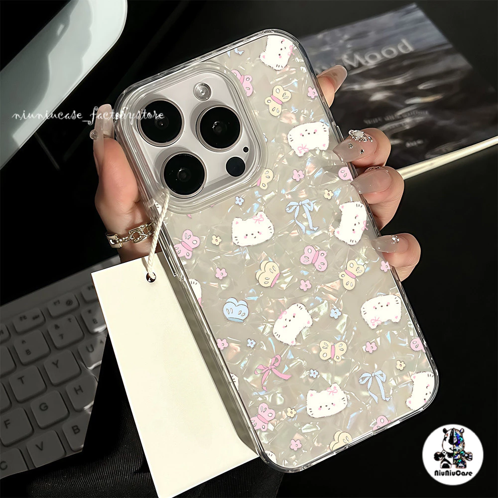 สำหรับ เคสไอโฟน11 เคส แมวน่ารัก ลายเปลือกหอย For IPhone 13 16 14 12 11 15 Pro Max XR XS X Max 7 8 16 Plus SEเคสไอโฟนสวยๆ
