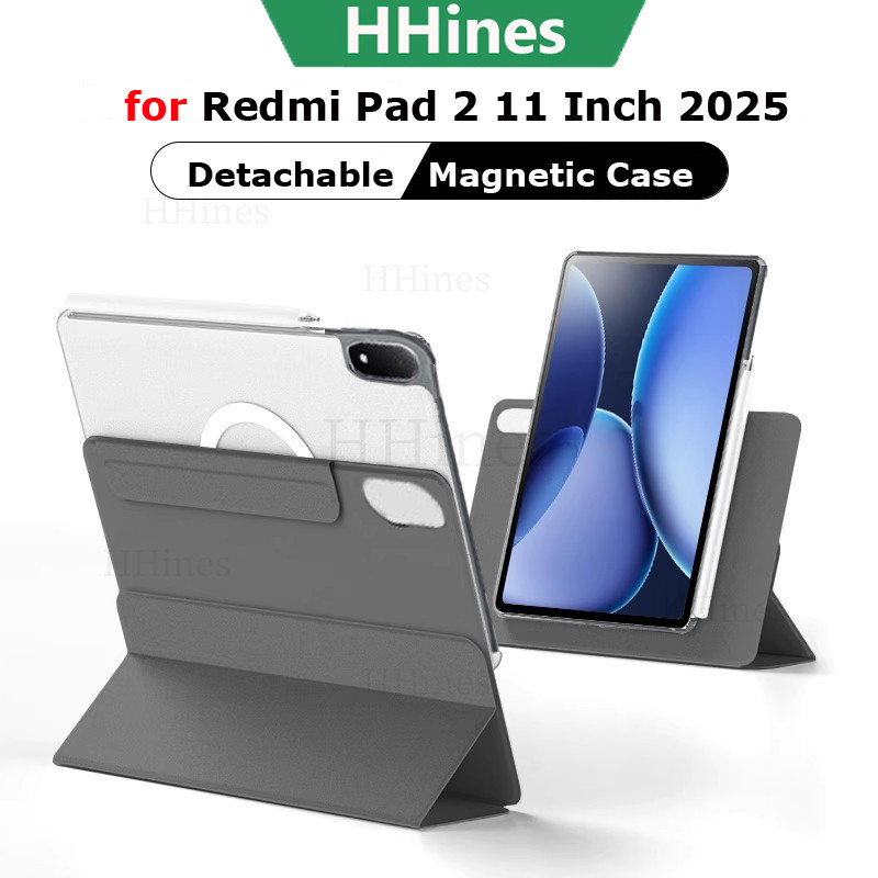 เคสสําหรับ Xiaomi Redmi Pad 2 2025 11 นิ้ว 4G/Wi-Fi Xiaomi Pad 7 Pro 2024 11.2 นิ้ว 2024 ที่ถอดออกได้สมาร์ทแม่เหล็ก 360° หมุนพลิกยืนอะคริลิโปร่งใสแท็บเล็ตปลอกปก