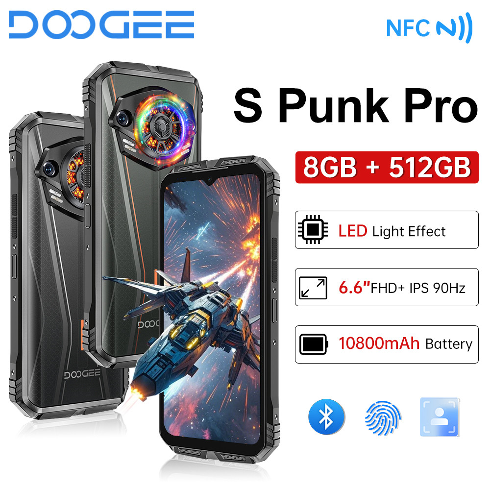 DOOGEE S Punk Pro โทรศัพท์ที่ทนทาน 6.6 90Hz ไฟ LED 8GB RAM 512GB ROM โทรศัพท์มือถือ 10800mAh แบตเตอร