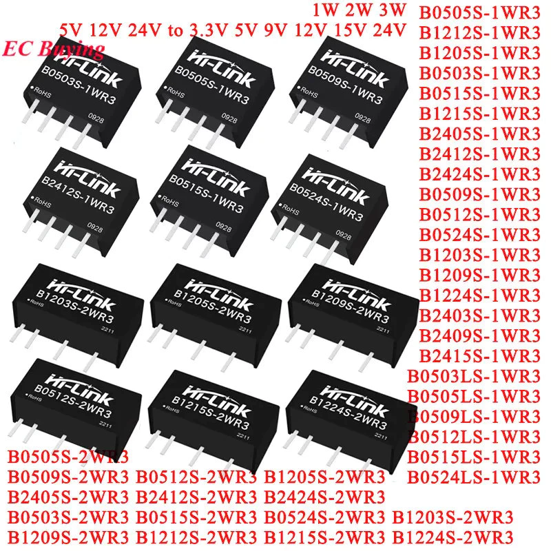 1-2Pcs Hi-Link 1W 2W 3W B0505S-1WR3 2WR B1212S B1205S B0524S 5V 12V 24V ถึง 3.3V 5V 9V 12V 15V 24V DC-DC Converter โมดูล