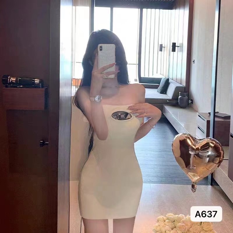 Sweet Spice Style Letter Hollow Slim-fit Tube Top Dress Mink Extra Velvet K7IW