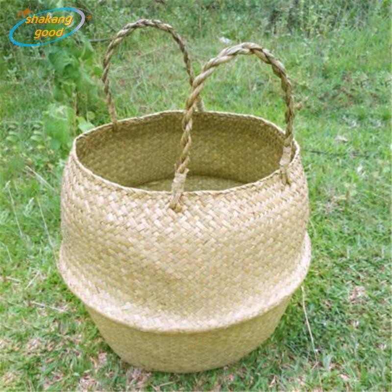 ❀ Skth ✿ ตะกร้าหวายสาน ทรงกลม แบบพับได้ สําหรับปลูกต้นไม้
