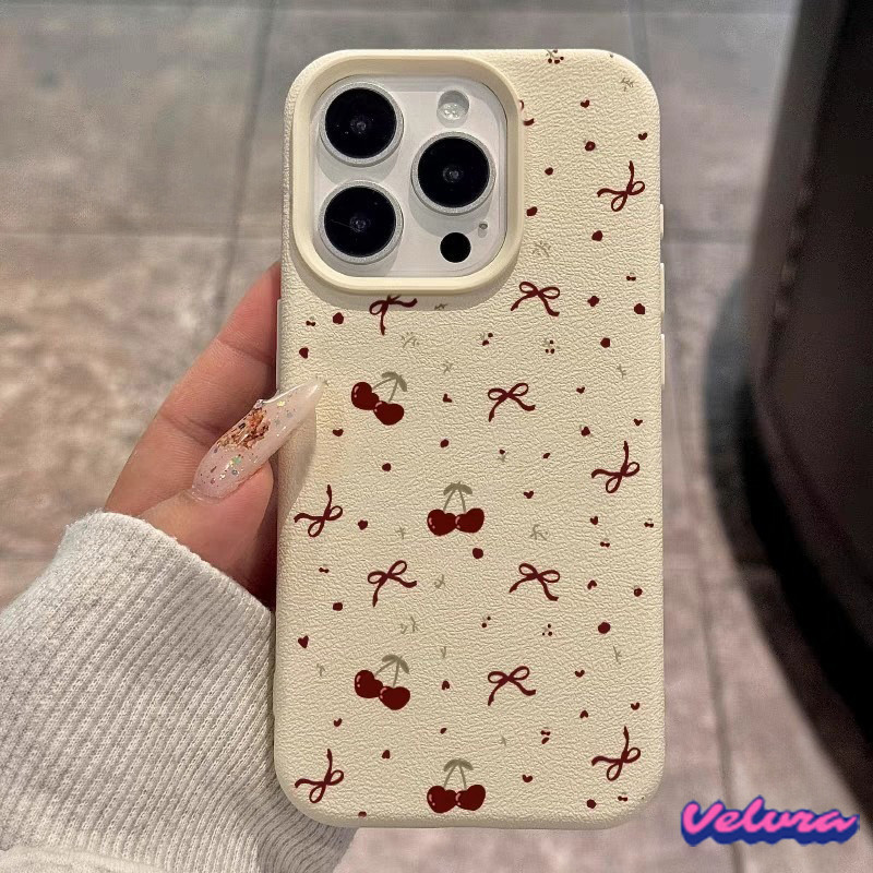 เคส iPhone 13 เคสหนังเนื้อนิ่มสีแคนดี้ TPU เชอร์รี่น้อยน่ารัก สำหรับ iPhone 11 15 14 13 12 16 Pro Max X XS XR 7 8 Plus