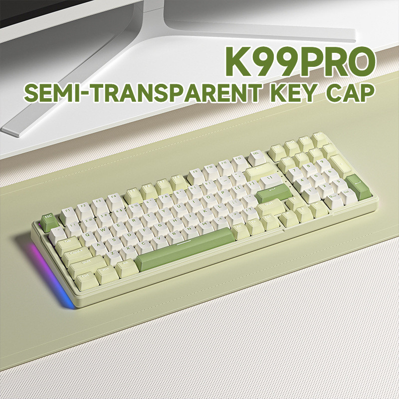 K99 Pro Mechanical Keyboard ที่กําหนดเองไร้สายสามโหมดบลูทูธ Semi-Transparent Keycap RGB Gaming คีย์บ