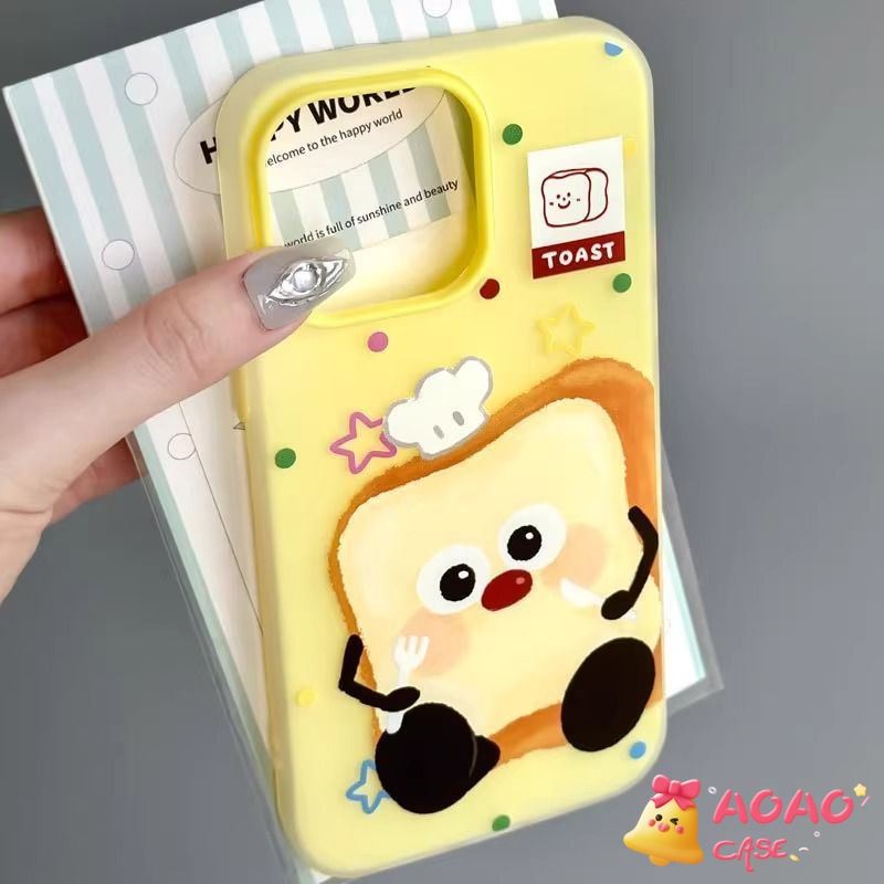 เคสไอโฟน 13 16 สำหรับ iPhone 11 13 16 15 14 12 Pro Max 15 14 13 16 Plus XR X XS ขนมปังขนมน่ารักสีขนม