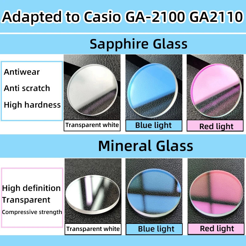 GA2100 แก้วสําหรับ CasiOak GA-2100 GA2110 กระจกแซฟไฟร์ป้องกันการสึกหรอแร่กระจกความละเอียดสูงป้องกันห