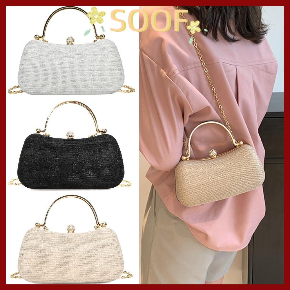 จัดส่งจากไทย SOOF กระเป๋าคลัทช์ทรงไข่พร้อมสายโซ่และห่วงตุ้มสำหรับงานพิเศษและงานแต่งงาน